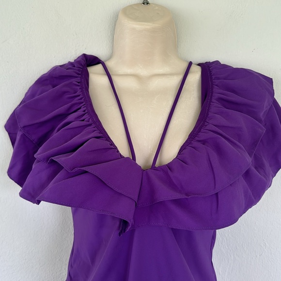 ZARA Swimwear purple deep-v ruffle strappy high cut one piece bathing suit small - Picture 6 of 16